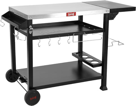 Image of 3-Shelf Movable Food Prep Table, Pizza Oven Table, BBQ Grilling Table,Grill Cart with Side Table, Home & Outdoor Stainless Steel Table Top Grill Tables on 2 Wheels, L50 Xw21.7 Xh33
