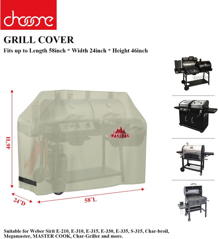 Image of Chooone 58 Inch Grill Cover, Heavy Duty Waterproof Barbecue Gas Grill Cover, Windproof, UV and Fade Resistant, 600D BBQ Grill Cover for Weber Brinkman Char-Broil and More, Beige