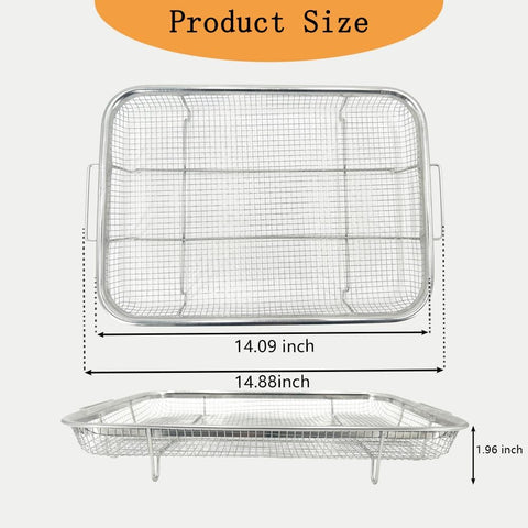 Image of Air Fryer Basket for Oven, Stainless Steel Crisper Basket, Non-Stick Mesh Basket, 14.88 X 10.23 Inch Large Grill Basket, Air Fryer Rack Roasting Basket for French Fry, Bacon and Chicken