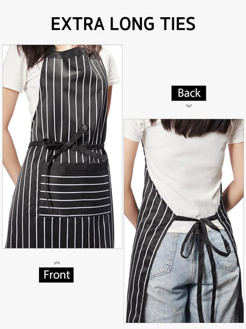 Image of Kitchen Cooking Apron, 2 Pack Adjustable Bib Chef Aprons for Women Men with 2 Pockets, L-Black/Brown Stripes