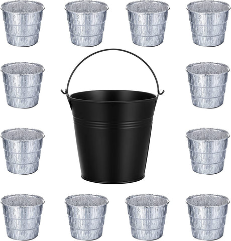 Image of Drip Grease Bucket Can with 12 Pieces Disposable Foil Liners Grills Bucket Liners Wood Pellet Grills Replacement for Camp Wood Pellet Grill BBQ Accessories (Black)