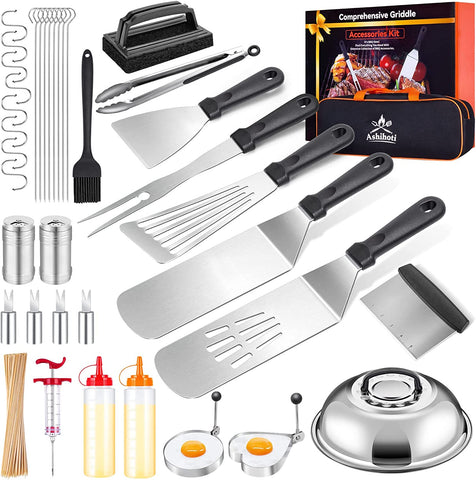 Image of 138PCS Griddle Accessories Kit,Grill Accessories for Blackstone Flat Top Set and Camp Chef,Grill Spatula,Scraper,Griddle Cleaning Kit Carry Bag for Hibachi Grill, Men Outdoor BBQ with Meat Injector