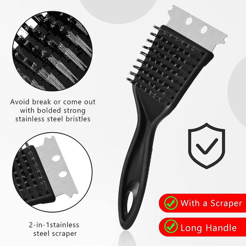 Image of 2 Pieces 8 Inch Grill Brush and Scraper Stainless Steel Wire Grill Brush Extra Strong BBQ Cleaner Accessories Heavy Duty Barbecue Grill Cleaning Brush Grill Grate Brush Cleaner