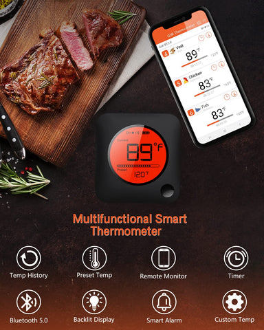 Image of Meat Thermometer Wireless Bluetooth, LCD Digital Meat Thermometer with Dual Probe, Wireless Remote BBQ Thermometer for Smoker Kitchen Cooking Grill Thermometer Timer for Grilling BBQ Oven