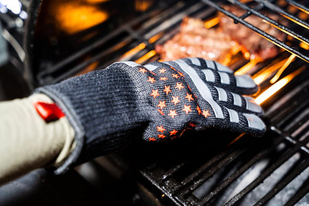 'Merica BBQ Gloves, 1472 Degree F Heat Resistant, Cut Resistant Lining, Non Slip Silicone, Machine Washable, Grilling, Baking, Cooking, Cutting