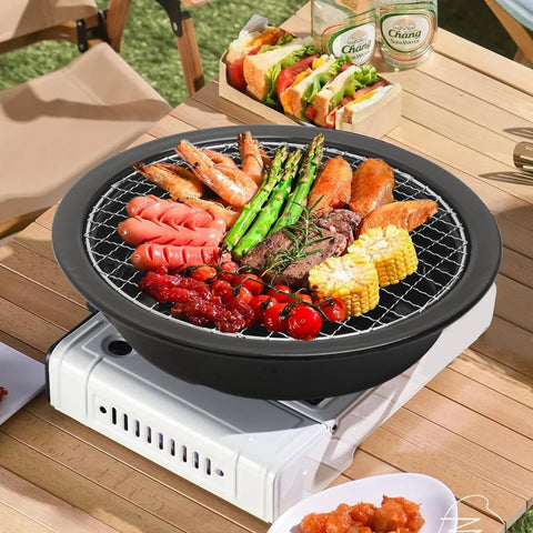 Image of Korean Cookware Aburi Stove Top Grill Pan, Black, Korean BBQ Grill Plate Complete with a Built-In Water Pan Free 304 Stainless Steel Barbecue Tongs (Japan Import)