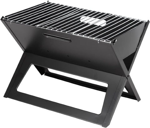 Image of Fire Sense 60508 Notebook Charcoal BBQ Grill 3.5Mm Cooking Bars Instant Foldable & Easy Portability for Outdoor Barbecues Camping Traveling Picnics Garden Beach Party - Black