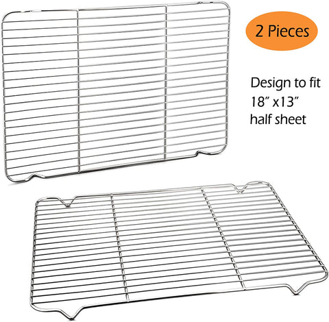 Image of Baking Rack Cooking Rack Set of 2-16.6''X11.6'', P&P CHEF Stainless Steel Wire Cooling Drying Roasting Rack, Fits Half Sheet Cookie Pans, Commercial Quality, Oven & Dishwasher Safe