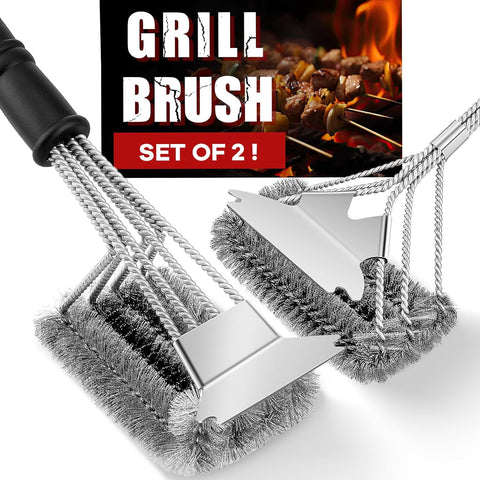 Image of Grill Brush with Scraper, 2 Pack Grill Brushes for Outdoor Grill, Stainless BBQ Brush for Grill Cleaning, Safe Wire Grill Brush Cleaner Grill Accessories for Gas Infrared Charcoal Porcelain Grills