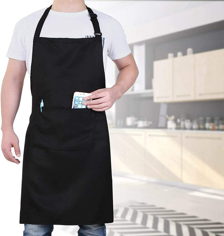 Image of Chef Apron for Men and Women Professional for Cooking with Pockets - Adjustable - Bib Aprons - Water & Oil Resistant - 1 Pack, Black