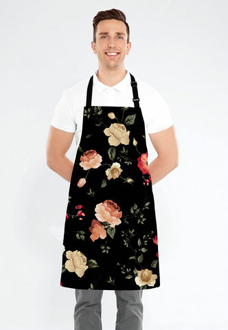 Image of Watercolor Floral Pattern with of Roses Adjustable Bib Apron Kitchen Cooking Baking Gardening Apron for Women Men