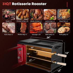 Amjdcoe Portable Propane Grill Roaster, Smoke-Free Grill Roaster with 2 Auto Rotating Skewers for Brazilian BBQ, Rotisserie Chicken, Steak, Fish, Modern Propane Grill for Party, Apartment, Courtyard