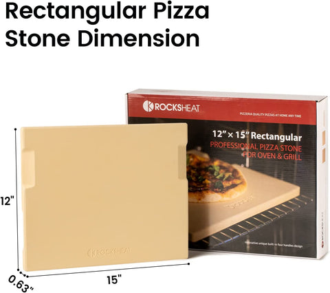 Image of Pizza Stone 12In X 15In Rectangular Baking & Grilling Stone, Perfect for Oven, BBQ and Grill. Innovative Double - Faced Built - in 4 Handles Design