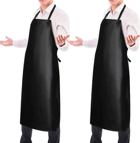 Image of 2 Pack Waterproof Rubber Vinyl Apron 40" Aprons for Men Heavy Duty Chemical Resistant Work Apron Extra Long Grilling Aprons with Adjustable Bib Apron for Dishwashing Lab Butcher Cooking Kitchen Black
