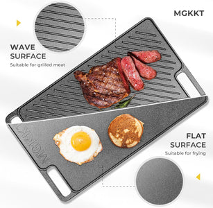 1-Piece 16.50 Inch Cast Iron Griddle Plate | Reversible Pre-Seasoned Cast Iron Grill Pan for Gas Stovetop | Double Sided Used on Open Fire & in Oven | Pre-Coated with Oil