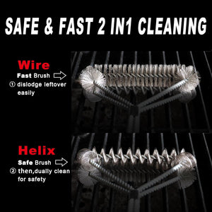Grill Brush Bristle Free & Wire Combined BBQ Brush - Safe & Efficient Grill Cleaning Brush- 17" Grill Cleaner Brush for Gas/Porcelain/Charbroil Grates - BBQ Accessories Gifts for Men
