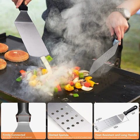 Image of Griddle Accessories, 15 Pcs Flat Top Grill Accessories for Blackstone BBQ Accessories for Outdoor Hibachi Grilling Barbecue Utensil Gifts for Men with Spatula Set and Burger Press