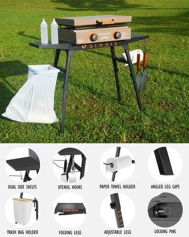 Image of Griddle Stand for Blackstone 17''/22'' Griddle, Portable Blackstone Stand with Sideshelfs, Tool Hooks, Paper Towel Holder and Garbage Bag Holder, Foldable Grill Stand for Ourdoor Tailgating or Camping