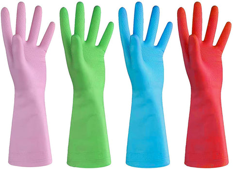 Image of Dishwashing Rubber Gloves for Cleaning – 4 Pairs Household Gloves Including Blue, Pink, Green and Red, Non Latex and Fit Your Hands Well, Great Kitchen Tools