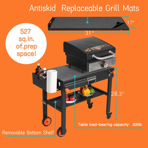 Portable Blackstone Griddle Stand Grill Table 17"/22" Grill Cart Pizza Oven Stand Ninja Grill Stand Outdoor Universal Foldable BBQ with Wheels Double Shelf Caddy Cooking Camping Tailgating