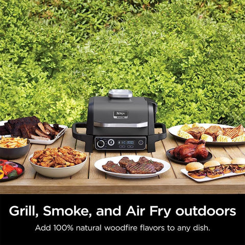Image of OG751BRN Woodfire Pro Outdoor Grill & Smoker with Built-In Thermometer, 7-In-1 Master Grill, BBQ Smoker, Air Fryer, Bake, Roast, Dehydrate, Broil, Woodfire Pellets, Portable,Electric(Renewed)