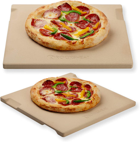 Image of Pizza Stone Baking & Grilling Stone, Perfect for Oven, BBQ and Grill. Innovative Double - Faced Built - in 4 Handles Design (12" X 12" X 0.6" Rectangular)