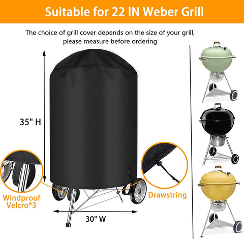 Image of Aoretic 22 Inch Charcoal Grill Cover for 22 Inch Weber Grill- Kettle BBQ Gas Grill Cover with Hook&Loop and Drawstring,Waterproof and Anti-Uv Material for All Season (22 Inch)