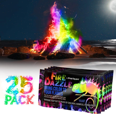 Image of Fire Dazzle Fire Color Changing Packets - Fire Color Packets for Fire Pit, Campfires, Outdoor Fireplaces - 25 Pack Color Fire Packets, Camping Accessories for Kids and Adults