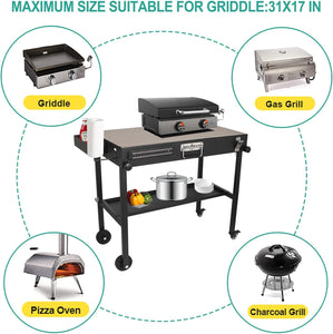 Portable Grill Table for Blackstone Griddle,Foldable Outdoor Grill Cart with 4 Wheels for Blackstone 17" or 22", Grill Table Stand, Double-Shelf with Spice Tray for Patio, Backyard