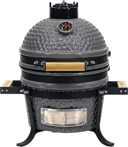 Image of 9.8-In W Kamado Charcoal BBQ Grill – Heavy Duty Ceramic Barbecue Smoker and Roaster with Built-In Thermometer and Stainless Steel Grate