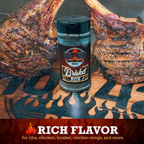 Image of 10-42 BBQ Brisket Rub - All-Natural Spice Seasoning for Steak, Rib, Beef Brisket - Barbecue Meat Seasoning Dry Rub - BBQ Rubs and Spices for Smoking and Grilling - No MSG, 0 Calorie - 10.5Oz Bottle