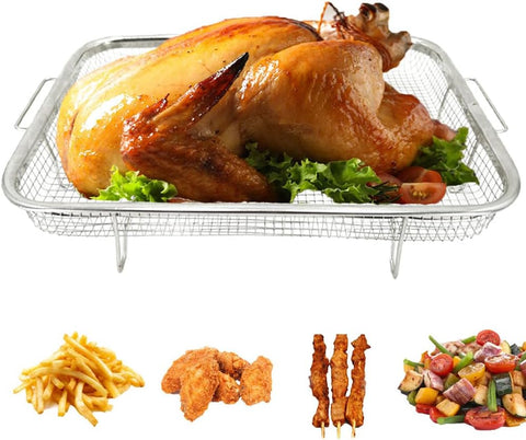 Image of Air Fryer Basket for Oven, Stainless Steel Crisper Basket, Non-Stick Mesh Basket, 14.88 X 10.23 Inch Large Grill Basket, Air Fryer Rack Roasting Basket for French Fry, Bacon and Chicken