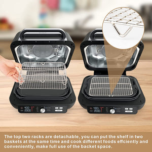 Air Fryer Rack for Ninja Foodi Grill XL FG551/IG601/IG651, Multi-Layer Dehydrator Rack Air Fryer Accessories (Included Heat and Slip Resistant Silicone Mini Potholders Mitts and Kitchen Tongs)
