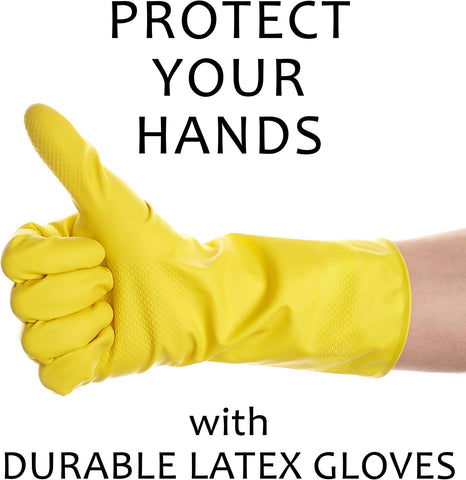Image of 3 Pairs Yellow Cleaning Dish Gloves, Professional Natural Rubber Latex Gloves, Kitchen Dishwashing Gloves (3 Pairs)
