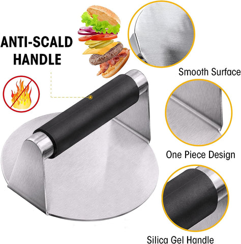Image of PMYEK Burger Press with Anti-Scald Handle, 5.5 Inch Stainless Steel Burger Smasher, round Non-Stick Hamburger Press for Griddle, Griddle Accessories Kit for Flat Grill Cooking