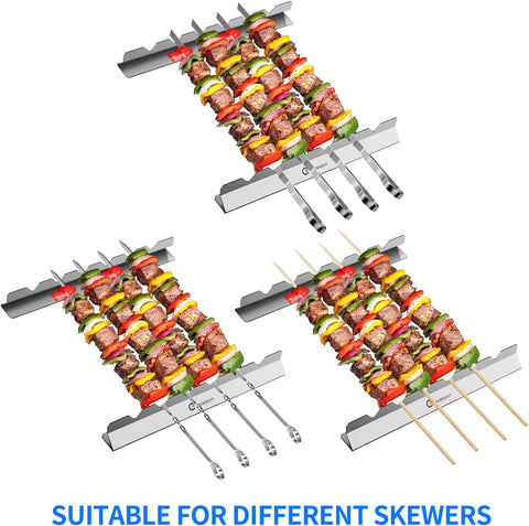 Image of Kabob Skewers Stainless Steel Long BBQ Barbecue Skewers, Flat Metal Kebob Sticks Wide Reusable Grilling Skewers for Meat Chicken,Set of 9 Including 2 Barbeecue Rack with Storage Bag
