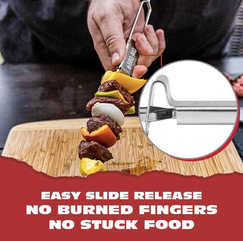 Image of Premium Barbecue Metal Skewers for Kabobs with Quick Release - Double Pronged, Stainless Steel Metal Skewers for Grilling - Kebab Skewers, Shish Kabob Skewers, Kabob Sticks, Veggies & More