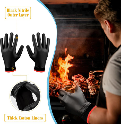 Image of 200 Pcs Disposable BBQ Gloves with 4 Pairs Cotton Liners Grilling Gloves BBQ Cooking Gloves (Black, Dark Gray, X-Large)