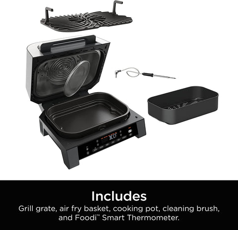 Image of DG551 Foodi Smart XL 6-In-1 Indoor Grill with Air Fry, Roast, Bake, Broil, & Dehydrate, Foodi Smart Thermometer, 2Nd Generation, Black/Silver