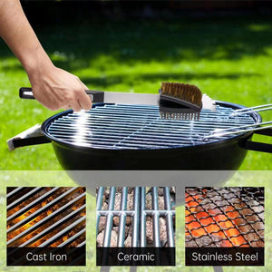 Double Sided Grill Cleaning Brush and Scraper, 16.5" BBQ Brush, Barbecue Cleaner with Stainless & Brass Bristles, Grilling Grate Cleaner, Safe Grill Accessories for Cast Iron/Stainless Steel Grate