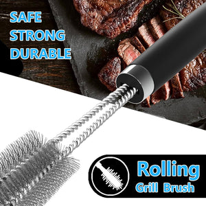 Grill Brush BBQ Accessories 18 Inch Rolling Grill Cage Brushes Barbecue Cleaning Tools Stainless Steel Wire Brushes Ourdoor Grill Cleaner Suitable for Barbecue Net Blackstone Grill (18”1Pcs)