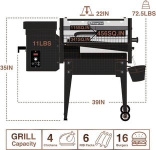 2023 Upgrade Portable Wood Pellet Grill + Cover Multifunctional 8-In-1 BBQ Grill with Automatic Temperature Control Foldable Leg for Backyard Camping Cooking Baket,456 Sq in Golden Orange