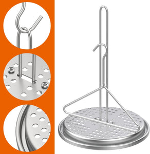MOASKER Perforated Turkey Fryer Hook and Stand Set, Chicken Poultry Deep Frying Rack Base and Wire Handle Lifter Hook Vertical Roasting Spit for BBQ Oven, Dishwasher Safe