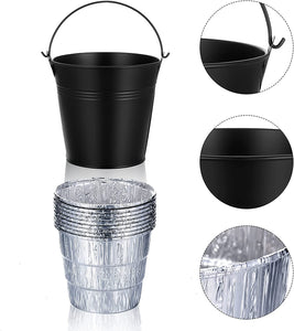 Drip Grease Bucket Can with 12 Pieces Disposable Foil Liners Grills Bucket Liners Wood Pellet Grills Replacement for Camp Wood Pellet Grill BBQ Accessories (Black)