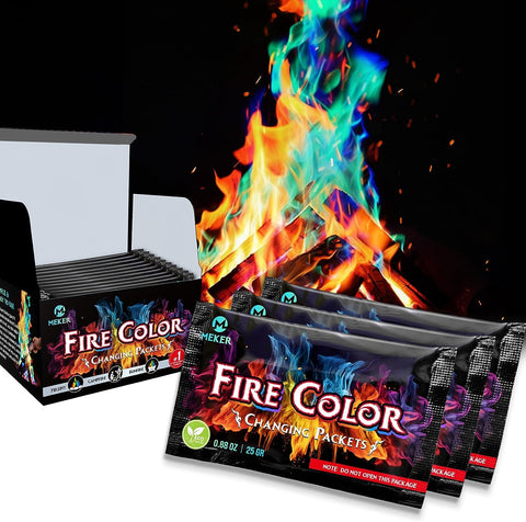 Image of MEKER Fire Color Changing Packets - Fire Pit, Campfires, Outdoor Fireplaces, Bonfire - Magic Colorful Changing Fire - Perfect Fire Camping Accessories for Kids & Adults (12 Pack)