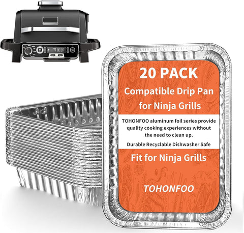 Image of 20 Pack Drip Pan Liners for Ninja OG701 Woodfire Outdoor Grill & Smoker - Compatible with Weber Genesis - Spirit - Q Series - Disposable Aluminum Foil Grease Tray Liners