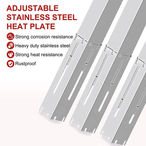 Image of Universal Grill Heat Plates Heat Tents Heat Shields for Gas Grill, Adjustable Barbecue BBQ Grill Flame Tamers Burner Covers Heat Deflectors, Stainless Steel Gas Grill Replacement Parts, 5-Pack