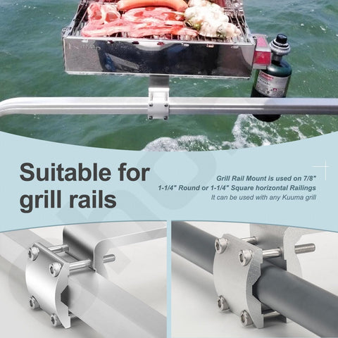 Image of 58182 Grill Rail Mount Bracket for Any Kuuma Stow N' Go BBQ Grill - Fits RV Boat Camping Inside/Outboard (7/8" to 1-1/4" round or 1-1/4" Square Horizontal Railings) with Attachment