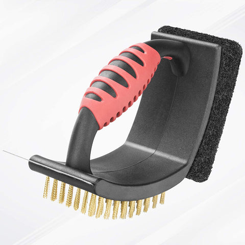 Image of Grill Brush for Outdoor Grill, Brass Grill Cleaning Brush BBQ Cleaning Brush for Outdoor Grill, Multifunctional with Brass Bristle Scouring Pad and Scraper Grill Cleaner Brush and Scraper