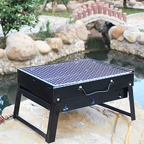 Image of Yahpetes Portable Charcoal Grill 13.78" Folding BBQ Barbecue Folding Barbecue Rack Wire Meshes Portable Household Charcoal Grills for Outdoor Grilling